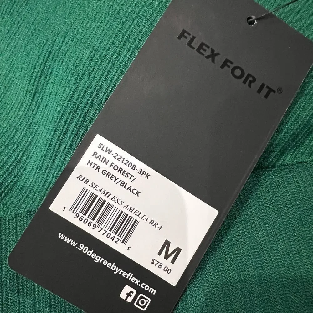 90 Degree By Reflex Rain Forest Green Ribbed Sports Bra Size Medium